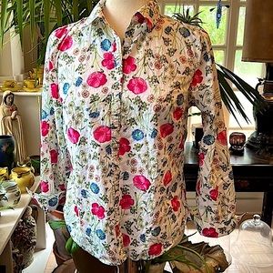 Talbots Floral Cotton Button Down Shirt